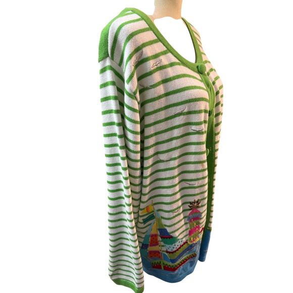 Quacker Factory women's striped cardigan with an embroidered lighthouse - Picture 5 of 8